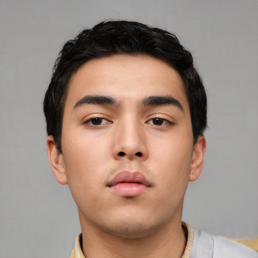 Neutral asian young-adult male with short  black hair and brown eyes