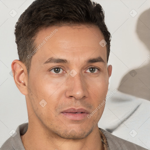 Neutral white adult male with short  brown hair and brown eyes