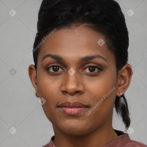 Neutral black young-adult female with short  black hair and brown eyes