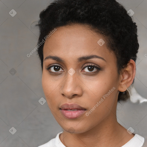 Neutral black young-adult female with short  brown hair and brown eyes