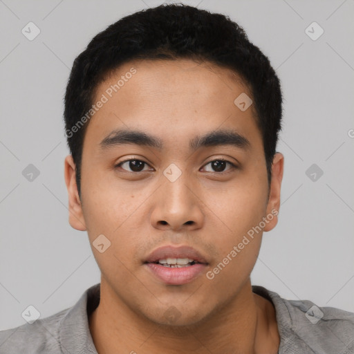 Neutral asian young-adult male with short  black hair and brown eyes