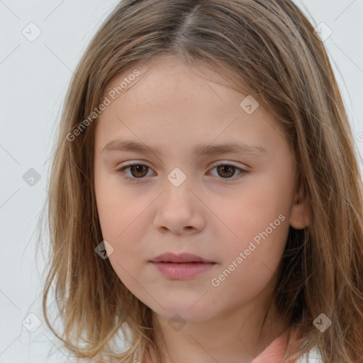 Neutral white child female with long  brown hair and brown eyes