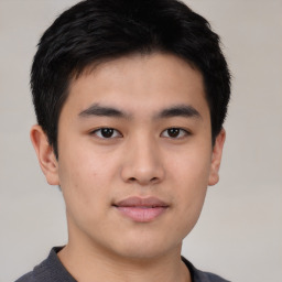 Neutral asian young-adult male with short  brown hair and brown eyes