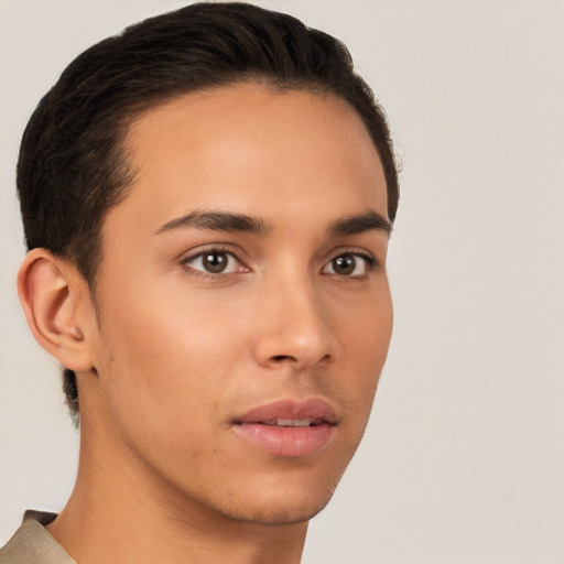 Neutral latino young-adult male with short  brown hair and brown eyes