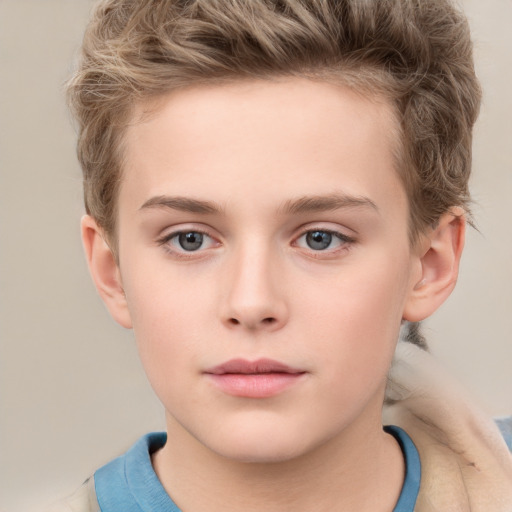 Neutral white child male with short  brown hair and grey eyes