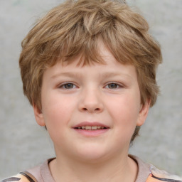 Joyful white child female with short  brown hair and brown eyes