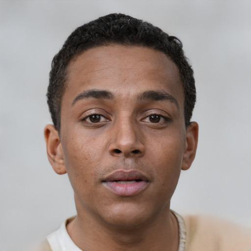 Neutral black young-adult male with short  brown hair and brown eyes