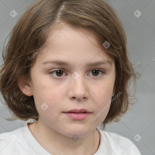 Neutral white child female with medium  brown hair and brown eyes