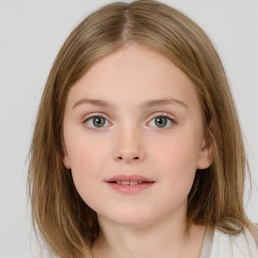 Neutral white child female with medium  brown hair and brown eyes