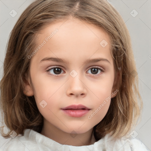 Neutral white child female with medium  brown hair and brown eyes