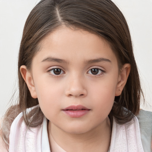 Neutral white child female with long  brown hair and brown eyes