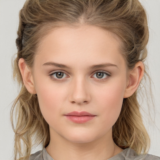 Neutral white child female with medium  brown hair and brown eyes