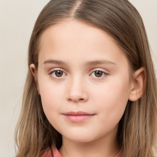 Neutral white child female with long  brown hair and brown eyes