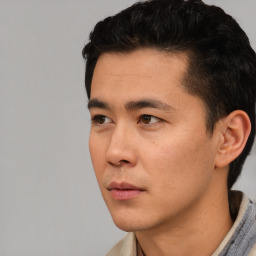 Neutral asian young-adult male with short  black hair and brown eyes