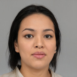 Neutral asian young-adult female with medium  black hair and brown eyes