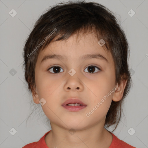 Neutral white child female with medium  brown hair and brown eyes