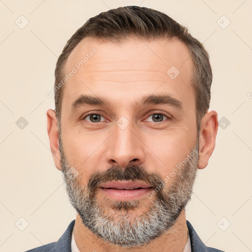 Neutral white adult male with short  brown hair and brown eyes