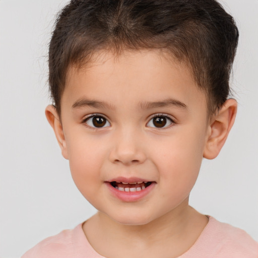 Joyful white child male with short  brown hair and brown eyes