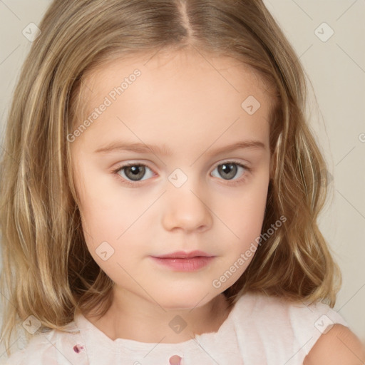 Neutral white child female with medium  brown hair and brown eyes