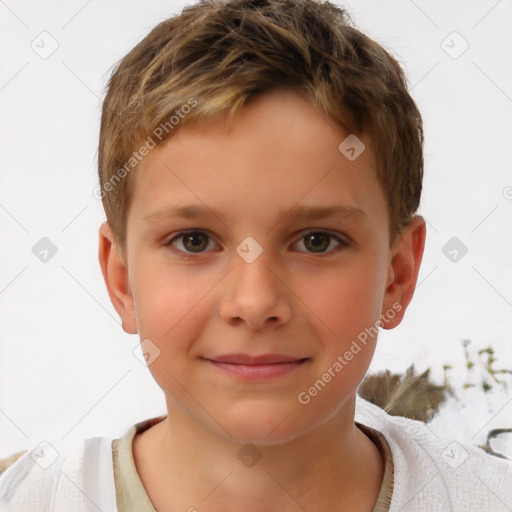 Joyful white child male with short  brown hair and brown eyes