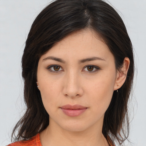 Neutral asian young-adult female with medium  brown hair and brown eyes