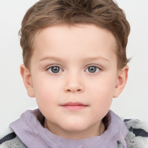 Neutral white child male with short  brown hair and blue eyes