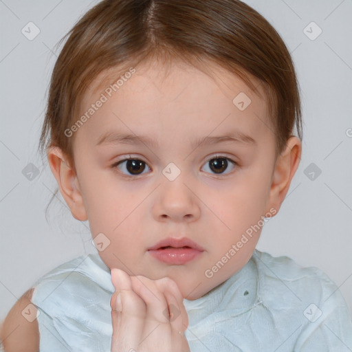 Neutral white child female with medium  brown hair and brown eyes