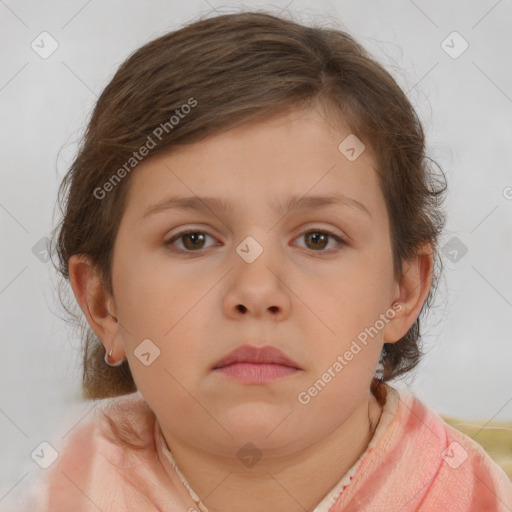 Neutral white child female with short  brown hair and brown eyes