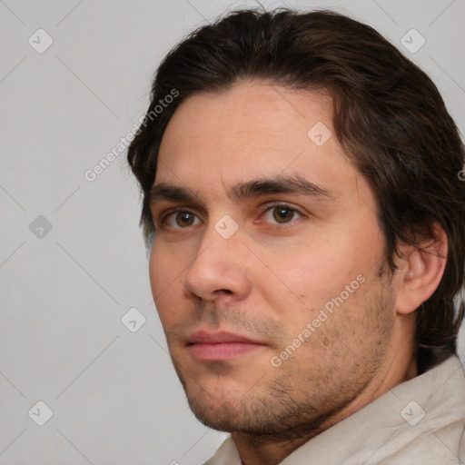 Neutral white adult male with short  brown hair and brown eyes