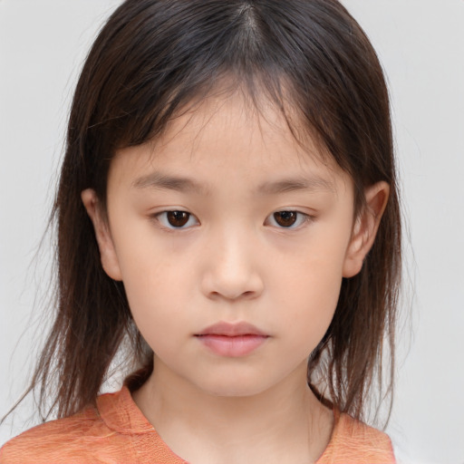 Neutral white child female with medium  brown hair and brown eyes