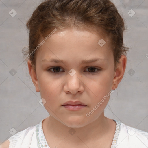 Neutral white child female with short  brown hair and brown eyes