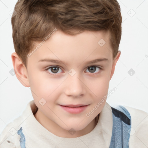 Joyful white child male with short  brown hair and brown eyes