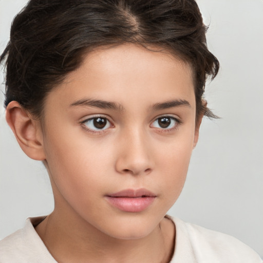 Neutral white child female with short  brown hair and brown eyes