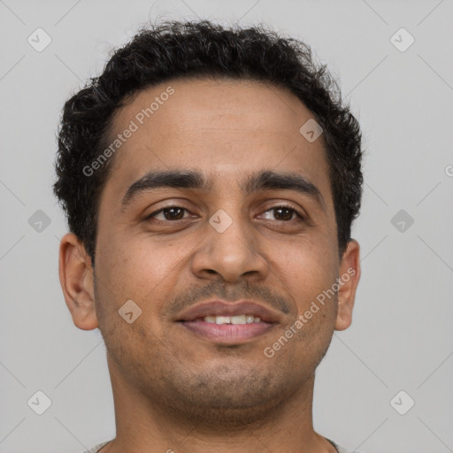 Neutral latino young-adult male with short  brown hair and brown eyes