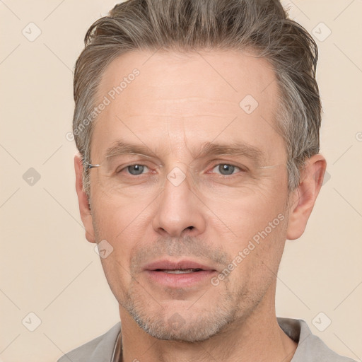 Neutral white adult male with short  brown hair and brown eyes