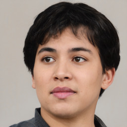 Neutral asian young-adult male with short  black hair and brown eyes