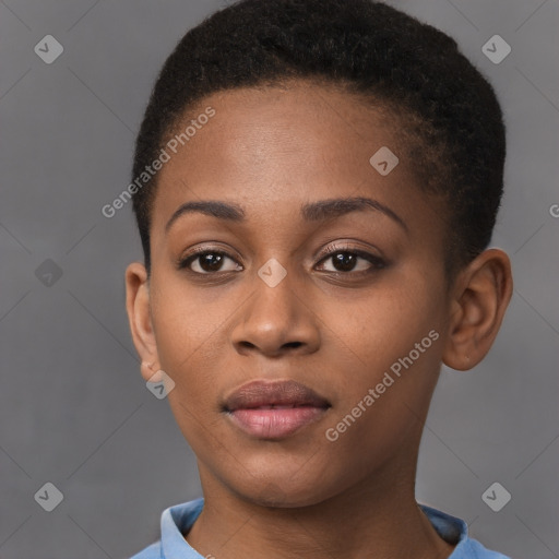 Neutral black young-adult female with short  brown hair and brown eyes