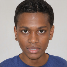 Neutral black young-adult male with short  brown hair and brown eyes