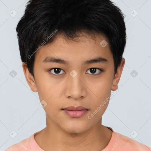 Neutral asian young-adult male with short  brown hair and brown eyes