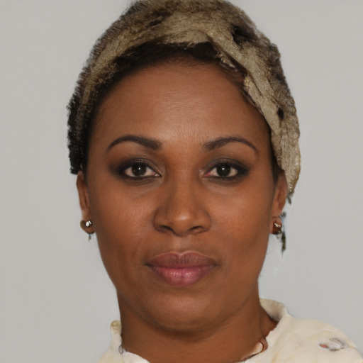 Neutral black young-adult female with short  brown hair and brown eyes