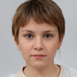 Neutral white young-adult female with short  brown hair and brown eyes