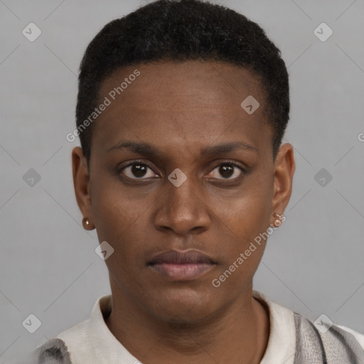 Neutral black young-adult male with short  brown hair and brown eyes