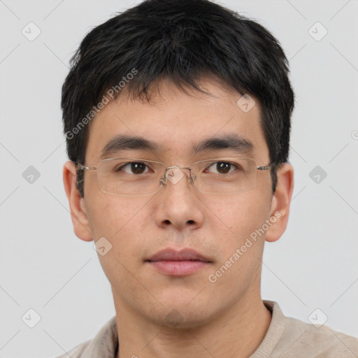 Neutral asian young-adult male with short  brown hair and brown eyes