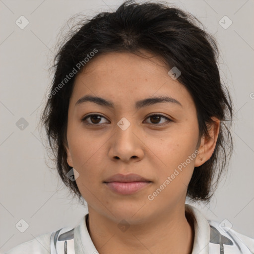 Neutral asian young-adult female with medium  brown hair and brown eyes