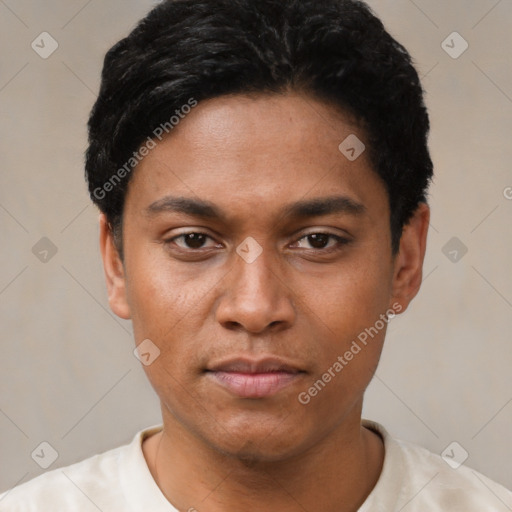 Neutral asian young-adult male with short  black hair and brown eyes