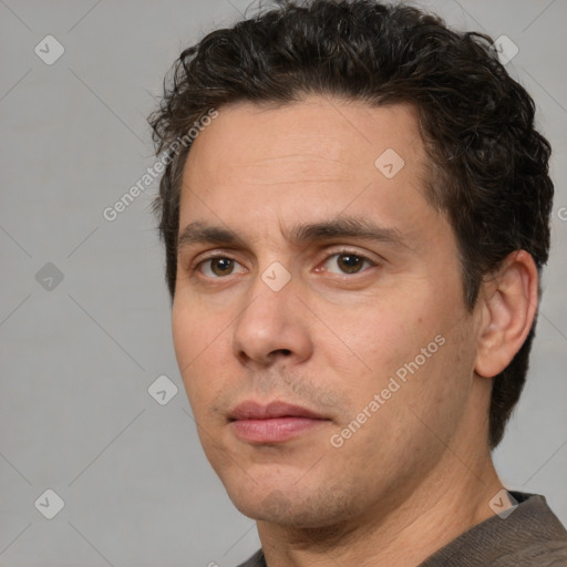 Neutral white adult male with short  brown hair and brown eyes