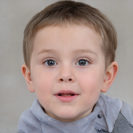 Neutral white child male with short  brown hair and grey eyes