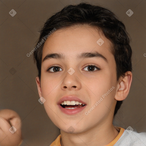 Joyful white young-adult male with medium  brown hair and brown eyes