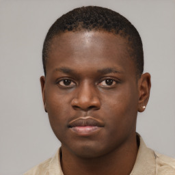 Neutral black young-adult male with short  brown hair and brown eyes