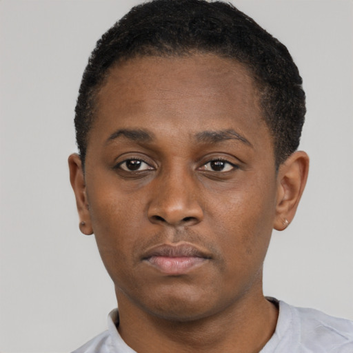 Neutral black young-adult male with short  brown hair and brown eyes